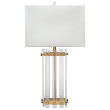 Modern Open Vertical Acrylic Rods Cage Table Lamp 28 in Clear Antiqued Brass