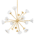 Corbett-Standard - Julieta 12-Light Chandelier, Vintage Gold Leaf - Julieta combines natural forms with bold designs to create an organic feel that makes a big statement. A beautiful glow fills the White Porcelain flower-shaped shades that sit atop Vintage Gold Leaf arms. The chandelier is a minimalist take on the sputnik form and the wall sconce makes its presence known with its long, striking arm.