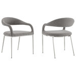 Armen Living - Morgan Brushed Stainless Steel and Light Gray Upholstered Dining Chair, Set 2 - Transform any space with the luxurious charm and comfort of the Morgan Dining Chair in Fabric and Metal - Set of 2 by Armen Living. The cozy yet streamlined profile of our chair offers comfort with a touch of opulence. Its beautifully curved back and seamlessly flowing arms lend refinement to this dining chair and any room you put it in. The back, arms, and seat cushion are fully upholstered to offer hours of comfort. The Morgan chair is covered in performance fabric, which provides easy care and maintenance. Perched on four slender legs, this dining chair serves as a stylish complement to any contemporary or modern room. From casual to formal meals, elevate your eat-in kitchens and dining rooms to the simple elegance of the Morgan Dining Chair. Beyond dining, it can offer a chic and comfortable accent chair anywhere from your living space to your home office. Available as a set of two, the Morgan Upholstered Dining Chair comes in matte black iron with Light Gray, Charcoal, or Blue Fabric, or brushed stainless steel with Light Gray, Charcoal, or Blue Fabric to bring  comfort and grace to your home.