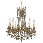 Elegant Lighting - 9210 Rosalia Collection Hanging Fixture, Golden Teak, Royal Cut - The Rosalia Collection is a stunning and decadent example of the design period of the Austro-Hungarian empire. The bold strength of the four brass casting finishes to choose from is a perfect contrast to the luxuriously draped glistening crystal strands surrounded by candelabra lighting.