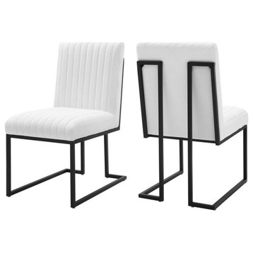 Indulge Channel Tufted Fabric Dining Chairs - Set of 2 - White EEI-5740-WHI