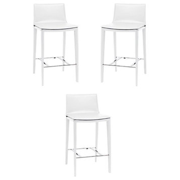 Home Square Palma 26" Leather Counter Height Stool in White - Set of 3