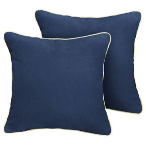 Set of 2 Mozaic Company Indoor// Outdoor 12 by 24-inch Corded Pillow Floral Navy