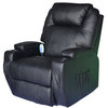 Living Room Recliner Massage Chair Heated Vibrating PU Leather - Black