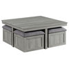 Bowery Hill Modern Coffee Table with Four Storage Stools in Grey