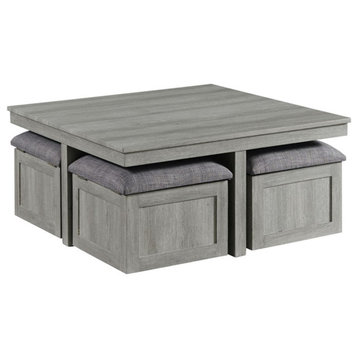 Bowery Hill Modern Coffee Table with Four Storage Stools in Grey