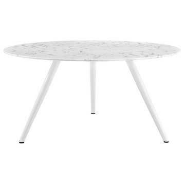 Modway Lippa 60" Round Marble Dining Table/Tripod Base, White -EEI-2527-WHI