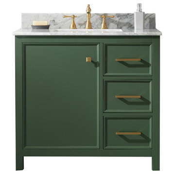 Legion Furniture 36" Green Finish Sink Vanity Cabinet With Carrara White Top