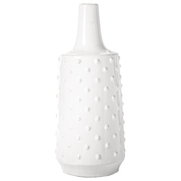 Ceramic Bottle Vase with Embossed Dotted Design Gloss White Finish, Large
