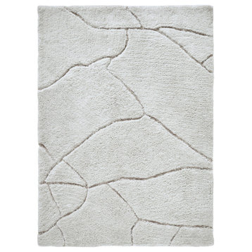 Allen Off-White/Taupe Machine Tufted Micro Polyester Rug, 63X87