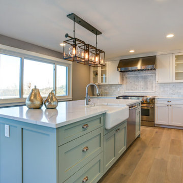 Turquoise Kitchen Island with Farmhouse Sink | Transitional Kitchen Remodel | Ma