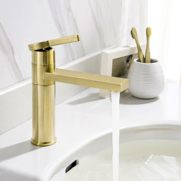 Deck Mounted Brushed Gold Bathroom Sink Faucets