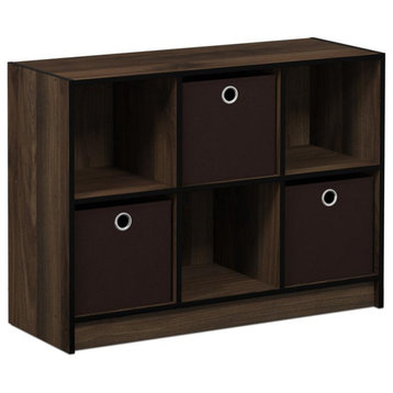 Furinno 99940 Basic 3x2 Bookcase Storage w/Bins, Columbia Walnut/Dark Brown