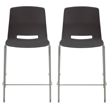 Home Square 25" Plastic Counter Stool in Black - Set of 2