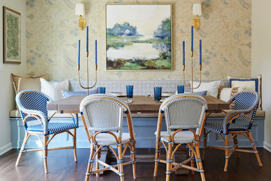 Example of a mid-sized classic wallpaper kitchen/dining room combo design in New York