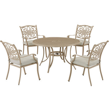 5-Piece Dining Set, 4 Chairs and 48" Cast-Top Table, Sand