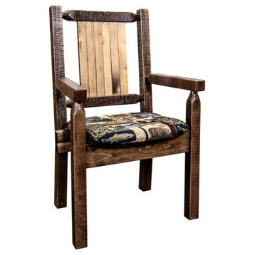 Montana Woodworks Homestead Wood Captain's Chair with Engraved Wolf in Brown