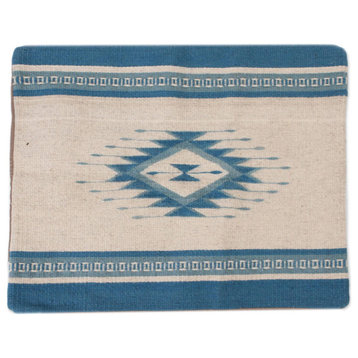 NOVICA Zapotec Azure And Zapotec Wool Cushion Cover