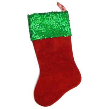19" Red and Green Chevron Sequin Cuff Christmas Stocking