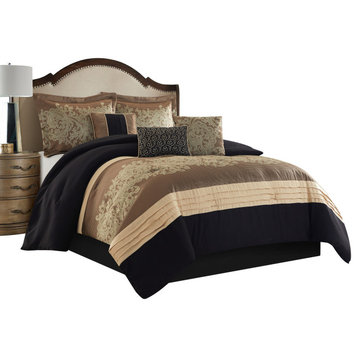 Margret 7 Piece Jacquard Comforter Set, Black/Gold, King