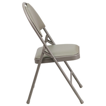 Triple Braced Gray Vinyl Metal Folding Chair With Easy-Carry Handle, Set of 2