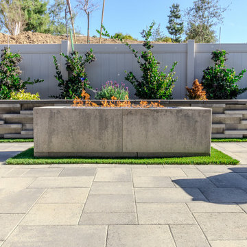 Poway, CA – Art Deco Retaining Wall with Custom Cantilever Water Feature