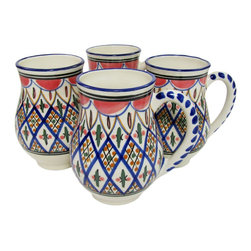 Le Souk Ceramique - Large Stoneware Mugs, Set of 4, Tabarka Design - Mugs