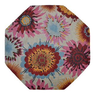 Hand Tufted Wool Area Rug Floral Cream, [Octagon] 8'x8' - Contemporary ...