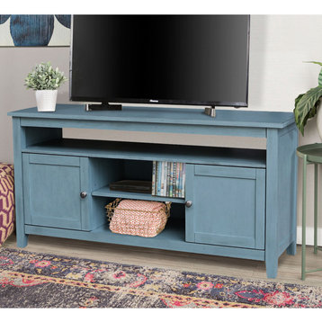 Entertainment / TV Stand with 2 Doors, Ocean Blue - Antique Rubbed