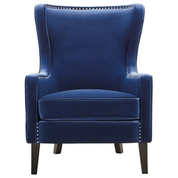 Bowery Hill Modern Modern Wingback Blue Finish Velvet Accent Chair