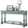 Retro Console Table, Carved Column Support With 3 Spacious Drawers, Retro Blue