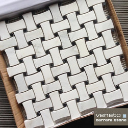 Carrara (Carrera) Venato Honed 1x2 Dogbone Basketweave Marble Mosaic - Tile