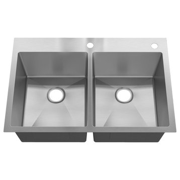 Sinber Double Bowl Kitchen Sink with 304 Stainless Steel Satin Finish, 33"x22"x9", Drop in