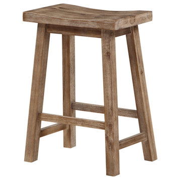 Benzara BM61441 Wooden Frame Saddle Seat Counter Height Stool Angled Legs, Brown