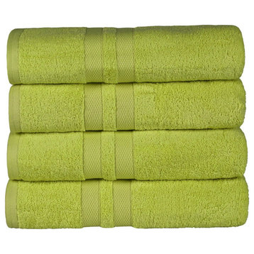 4 Piece 100% Cotton Solid Bath Towel Set, Celery