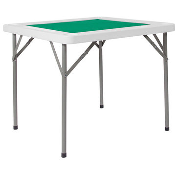 34.5" Square Granite White Folding Game Table With Green Playing Surface