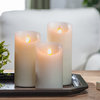 Set of 3 Bisque LED Pillar Candles With Aurora Flame and Remote Control