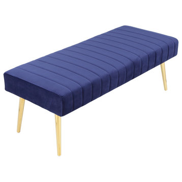 Pangea Home Gold Hilda 17" Modern Velvet Upholstered Bench in Navy
