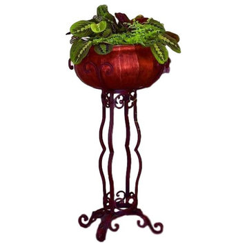 Tall Scroll Iron Floor Planter Copper Victorian Indoor/Outdoor Plant Stand