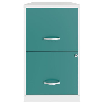 Space Solutions 18in. 2 Drawer Metal File Cabinet White/Teal