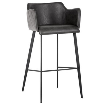 Maklaine 30.25" Modern Faux Leather and Fabric Barstool in Roman Gray
