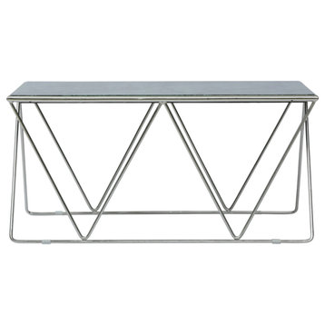 Massie Modern Glam Handcrafted Marble Top Coffee Table, Green + Nickel
