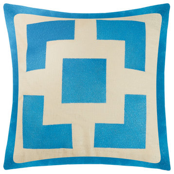 Palm Springs Block Caribbean Blue Embroidered Pillow