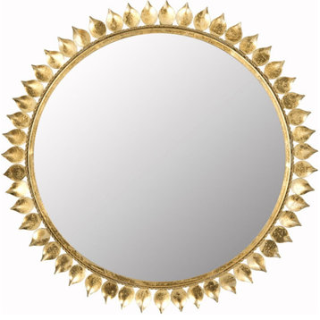 Leaf Crown Sunburst Mirror - Antique Gold