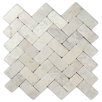 Cream Herringbone Stone Mosaic Tile