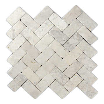 Cream Herringbone Stone Mosaic Tile