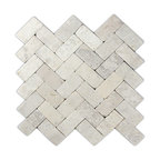 Cream Herringbone Stone Mosaic Tile