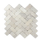 11"x12" Cream Herringbone Stone Mosaic Tile