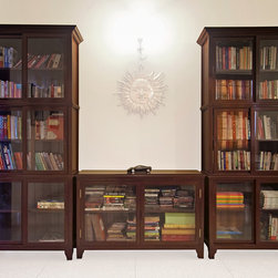 Metaphor | Asian-style Solid Teak Wood Bookcase with Glass Doors - Bookcases
