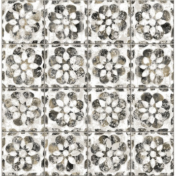 Izeda Black Floral Tile Wallpaper Sample